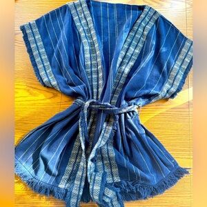 Blue Striped Kimono Top / Sweater /Jacket with Belt